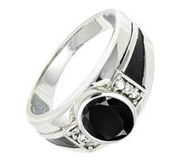 SILVERTROVE Anillo de banda con piedras preciosas Ónix negro para hombre y mujer, plata de ley 925, joyería hecha a mano CRG1166AE_61 (19.4)
