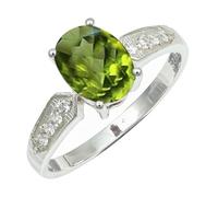 SILVERTROVE Anillo de banda con piedras preciosas Peridoto, Latón chapado en plata, para hombre y mujer, todos los tamaños, joyería CRG1250AJ_60 (19.1)