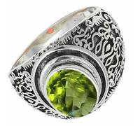 SILVERTROVE Anillo de banda con piedras preciosas Peridoto para hombre y mujer, plata de ley 925, joyería hecha a mano CRG1220AJ_68 (21.6)