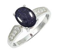 SILVERTROVE Anillo de banda con piedras preciosas Pietra del sole sintetica para hombre y mujer, Latón chapado en plata, joyería hecha a mano CRG1250CA_54 (17.2)