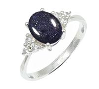 SILVERTROVE Anillo de banda con piedras preciosas Pietra del sole sintetica para hombre y mujer, plata de ley 925, joyería hecha a mano CRG1246CA_71 (22.6)