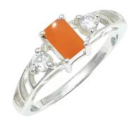 SILVERTROVE Anillo de banda con piedras preciosas Pietra di luna pesca, plata de ley 925, para hombre y mujer, todos los tamaños, joyería CRG1248BR_48 (15.3)