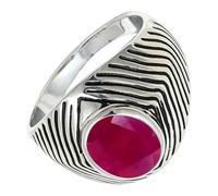 SILVERTROVE Anillo de banda con piedras preciosas Rubí cultivado en laboratorio para hombre y mujer, plata de ley 925, joyería hecha a mano CRG1171AM_51 (16.2)