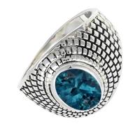 SILVERTROVE Anillo de banda con piedras preciosas Topacio azul Londres cultivado en laboratorio para hombre y mujer, plata de ley 925, joyería hecha a mano CRG1172AT_47 (15.0)