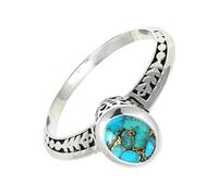 SILVERTROVE Anillo de banda con piedras preciosas Turquesa azul cobre para hombre y mujer, plata de ley 925, joyería hecha a mano CRG1146BI_47 (15.0)