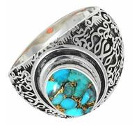 SILVERTROVE Anillo de banda con piedras preciosas Turquesa azul cobre, plata de ley 925, para hombre y mujer, todos los tamaños, joyería CRG1220BI_55 (17.5)