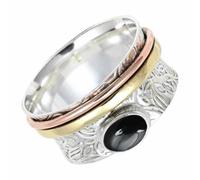 SILVERTROVE Anillo de meditación con gemas Ónix negro cabujón de plata esterlina maciza 925, joyería hecha a mano para hombres y mujeres, CRG1215BY_64 (20.4)