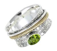 SILVERTROVE Anillo de meditación con gemas Peridoto de plata esterlina maciza 925, joyería hecha a mano para hombres y mujeres, CRG1211AJ_62 (19.7)