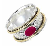 SILVERTROVE Anillo de meditación con gemas Rubí cultivado en laboratorio de plata esterlina maciza 925, para hombres y mujeres, CRG1212AM_51 (16.2)
