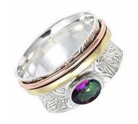 SILVERTROVE Anillo de meditación con gemas Topacio místico de plata esterlina maciza 925, joyería hecha a mano para hombres y mujeres, CRG1215AG_65 (20.7)