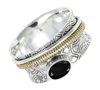 SILVERTROVE Anillo de meditación con piedras preciosas Ónix negro para hombre y mujer, de plata de ley 925 maciza, hecho a mano, CRG1211AE_62 (19.7)