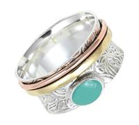 SILVERTROVE Anillo de meditación de plata de ley 925 maciza con gema Calcedonia aguamarina para hombre y mujer, regalo de joyería CRG1215CE_65 (20.7)