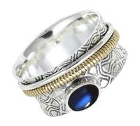SILVERTROVE Anillo de meditación de plata de ley 925 maciza con gema Labradorita para hombre y mujer, regalo de joyería CRG1211BN_65 (20.7)