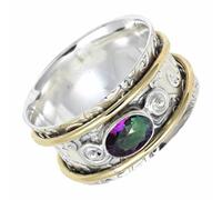 SILVERTROVE Anillo de meditación de plata de ley 925 maciza con gema Topacio místico para hombre y mujer, regalo de joyería CRG1212AG_51 (16.2)