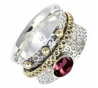 SILVERTROVE Anillo de meditación de plata de ley 925 maciza con gema Turmalina rosa cultivada en laboratorio para hombre y mujer, regalo de joyería CRG1213AR_72 (22.9)