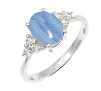 SILVERTROVE Anillo de piedras preciosas Agata blu pizzo para hombre y mujer, plata de ley 925, joyería de regalo hecha a mano CRG1246CG_51 (16.2)