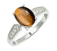 SILVERTROVE Anillo de piedras preciosas Occhio di tigre para hombre y mujer, Latón chapado en plata, joyería de regalo hecha a mano CRG1250CC_50 (15.9)