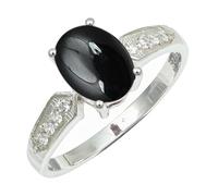 SILVERTROVE Anillo de piedras preciosas Onice nero cabochon para hombre y mujer, Latón chapado en plata, joyería de regalo hecha a mano CRG1250BY_65 (20.7)