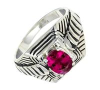 SILVERTROVE Anillo de piedras preciosas Rubelita cultivada en laboratorio para hombre y mujer, plata de ley 925, joyería de regalo hecha a mano CRG1169AQ_51 (16.2)