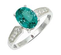 SILVERTROVE Anillo de piedras preciosas Tormalina Paraiba verde coltivato in laboratorio para hombre y mujer, Latón chapado en plata, joyería de regalo hecha a mano CRG1250AS_75 (23.9)