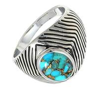 SILVERTROVE Anillo de piedras preciosas Turquesa azul cobre para hombre y mujer, plata de ley 925, joyería de regalo hecha a mano CRG1171BI_70 (22.3)