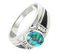 SILVERTROVE Anillo de piedras preciosas Turquesa azul cobre para hombre y mujer, plata de ley 925, joyería de regalo hecha a mano CRG1166BI_50 (15.9)