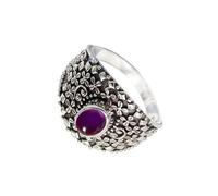 SILVERTROVE Anillo de plata de ley 925 con piedras preciosas Amatista cabujón para hombre y mujer. Artículo de regalo. Joyería artesanal CRG1118BW_65 (20.7)
