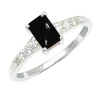 SILVERTROVE Anillo de plata de ley 925 con piedras preciosas Onice nero cabochon para hombre y mujer. Artículo de regalo. Joyería artesanal CRG1239BY_65 (20.7)