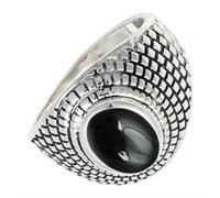 SILVERTROVE Anillo de plata de ley 925 con piedras preciosas Ónix negro cabujón para hombre y mujer. Artículo de regalo. Joyería artesanal CRG1172BY_68 (21.6)