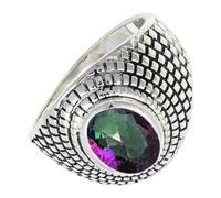 SILVERTROVE Anillo de plata de ley 925 con piedras preciosas Topacio místico para hombre y mujer. Artículo de regalo. Joyería artesanal CRG1172AG_65 (20.7)