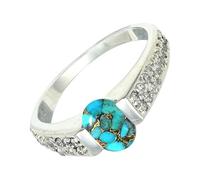 SILVERTROVE Anillo de plata de ley 925 con piedras preciosas Turquesa azul cobre para hombre y mujer. Artículo de regalo. Joyería artesanal CRG1168BI_52 (16.6)