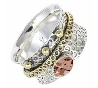 SILVERTROVE Anillo giratorio de plata de ley 925 maciza con piedras preciosas Morganita cultivada en laboratorio, para hombres y mujeres, CRG1213BC_65 (20.7)