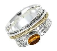 SILVERTROVE Anillo giratorio de plata de ley 925 maciza con piedras preciosas Ojo de tigre, joyería hecha a mano para hombres y mujeres, CRG1211CC_54 (17.2)