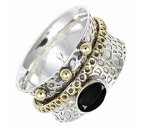 SILVERTROVE Anillo giratorio de plata de ley 925 maciza con piedras preciosas Ónix negro, joyería hecha a mano para hombres y mujeres, CRG1213AE_74 (23.6)