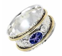 SILVERTROVE Anillo giratorio de plata de ley 925 maciza con piedras preciosas Tanzanita cultivada en laboratorio, para hombres y mujeres, CRG1212AV_65 (20.7)