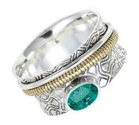 SILVERTROVE Anillo giratorio de plata de ley 925 maciza con piedras preciosas Turmalina Paraiba verde cultivada en laboratorio,para hombres y mujeres, CRG1211AS_59 (18.8)