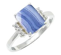 SILVERTROVE piedras preciosas Agata blu pizzo Anillo de meditación chapado en plata hombre y mujer joyería hecha a mano CRG1252CG_54 (17.2)