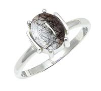 SILVERTROVE piedras preciosas Nero rutilato Quarzo Anillo de chapado en plata hombre y mujer joyería regalo hecha a mano CRG1255BL_65 (20.7)