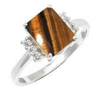 SILVERTROVE piedras preciosas Occhio di tigre Anillo de meditación chapado en plata hombre y mujer joyería hecha a mano CRG1252CC_51 (16.2)
