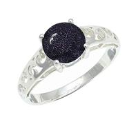 SILVERTROVE piedras preciosas Pietra del sole sintetica Anillo de meditación chapado en plata hombre y mujer joyería hecha a mano CRG1254CA_71 (22.6)