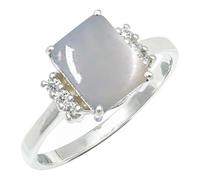 SILVERTROVE piedras preciosas Pietra di luna bianca Anillo de meditación chapado en plata hombre y mujer. Artículo regalo. Joyería artesanal CRG1252BP_51 (16.2)