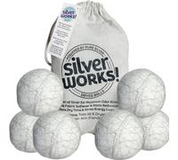 SilverWorks! Bolas de lana para secadora reutilizables - Eliminación de olores con tecnología plateada - Suavizante natural de tela y reductor estático, reduce el tiempo de secado y los costos de