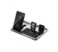 (silvery) 4 in1 Digital Clock Wireless Charger Stand,4 in 1 Foldable Fast Charging Station