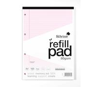 Silvine Bloc de recambio para dislexia de papel rosa A4, forrado con margen (100 páginas)