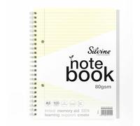 Silvine Cuaderno A5 de papel crema para dislexia, 100 páginas encuadernadas de alambre, papel tintado de 80 g/m² para aprendizaje de apoyo SEN y ayuda para la memoria