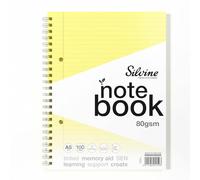Silvine Cuaderno de papel amarillo A5 para dislexia, 100 páginas encuadernadas con alambre, papel tintado de 80 g/m² para aprendizaje de apoyo SEN y ayuda para la memoria