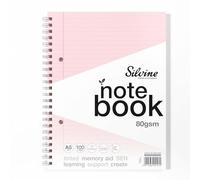 Silvine Cuaderno de papel rosa A5 para dislexia | 100 páginas encuadernadas con alambre, papel tintado de 80 g/m² para aprendizaje de apoyo SEN y ayuda para la memoria