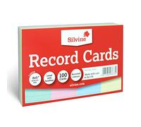 Silvine Tarjetas de registro 203 x 127 mm rayadas, 100 unidades, colores surtidos