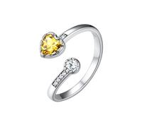 Silvora Anillo Ajustable Plata Mujer Piedra Corazón Topacio Amarillo Anillo Fino Plata de Primera Ley Anillo Brillante Circonita Compromiso Alianza Joyería Delicada Preciosa