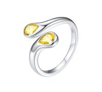 Silvora Anillo Ajustable Plata Mujer Piedra Gota de Agua Topacio Amarillo Banda Fina Plata de Primera Ley Brillante Circonita Compromiso Alianza Joyería Delicada Preciosa